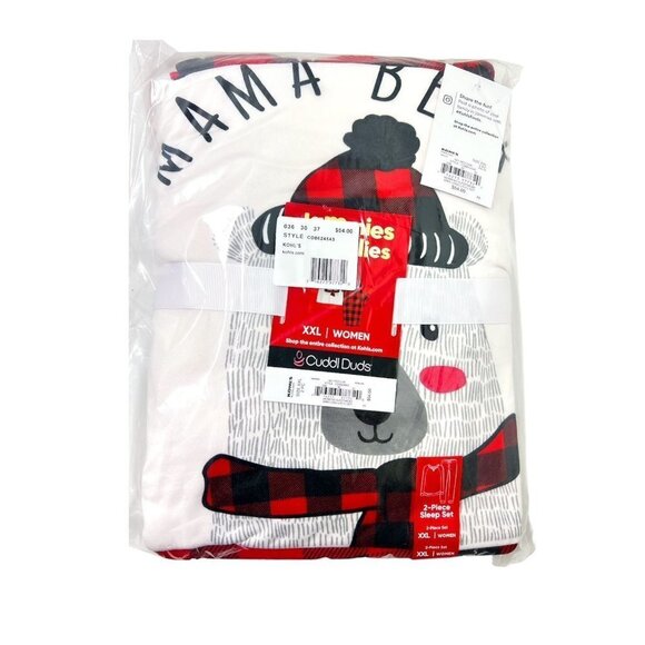 Cuddl Duds Womens Red Black Plaid Jammies Polar Bear Pajamas 2 Pc Set Sz XXL New - Picture 3 of 7